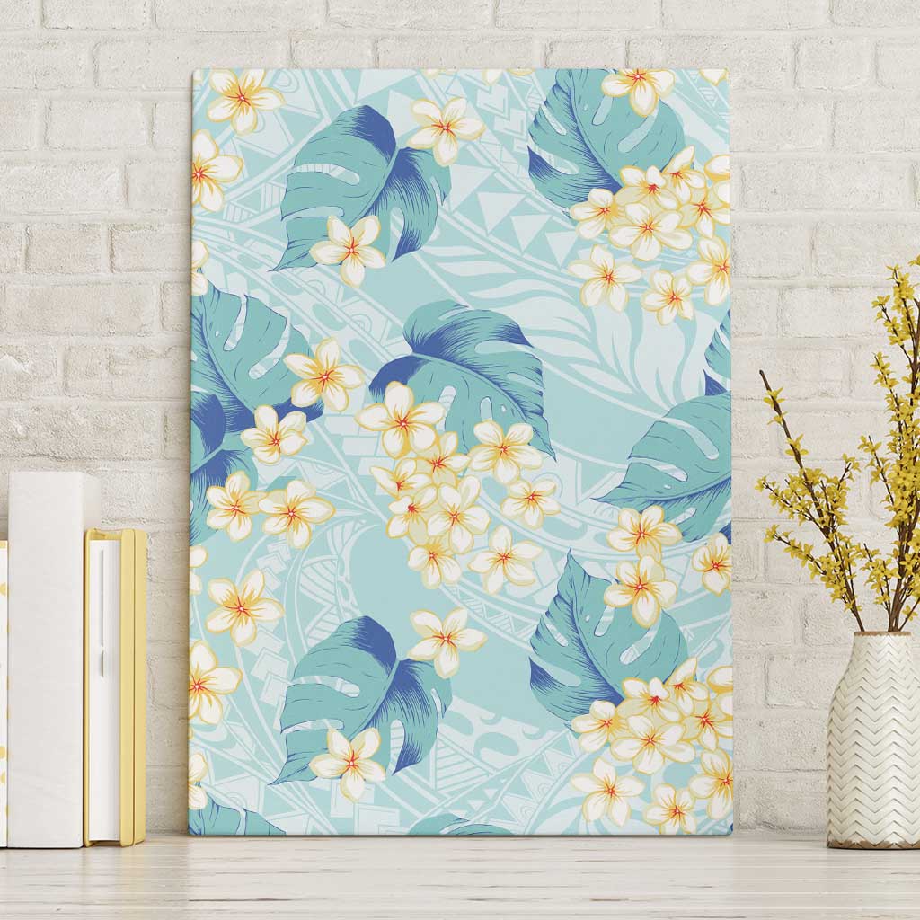 Pastel Cyan Tropical Hawaii Canvas Wall Art Seamless Monstera Plumeria Hawaiian Pattern - Polynesian Pride