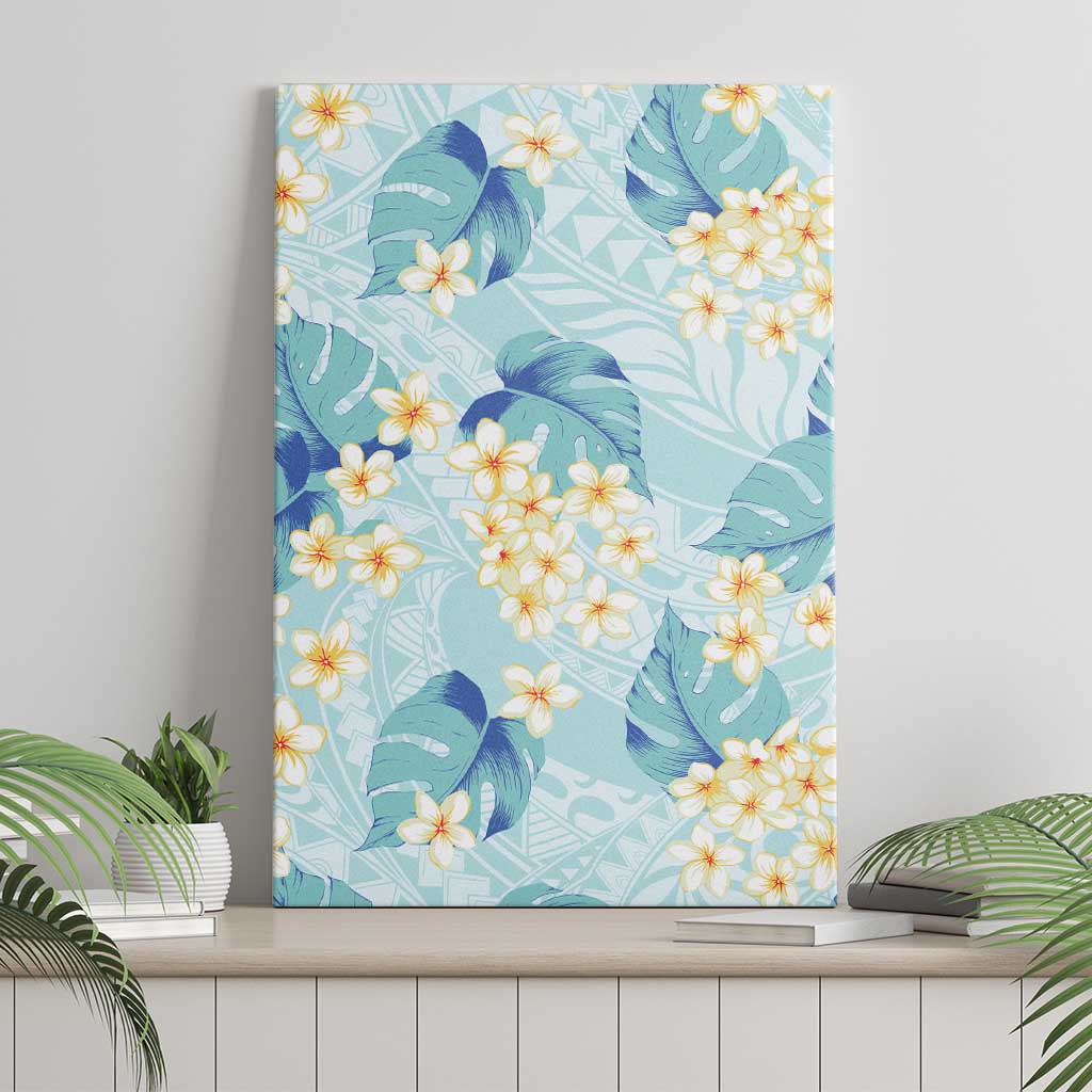 Pastel Cyan Tropical Hawaii Canvas Wall Art Seamless Monstera Plumeria Hawaiian Pattern - Polynesian Pride