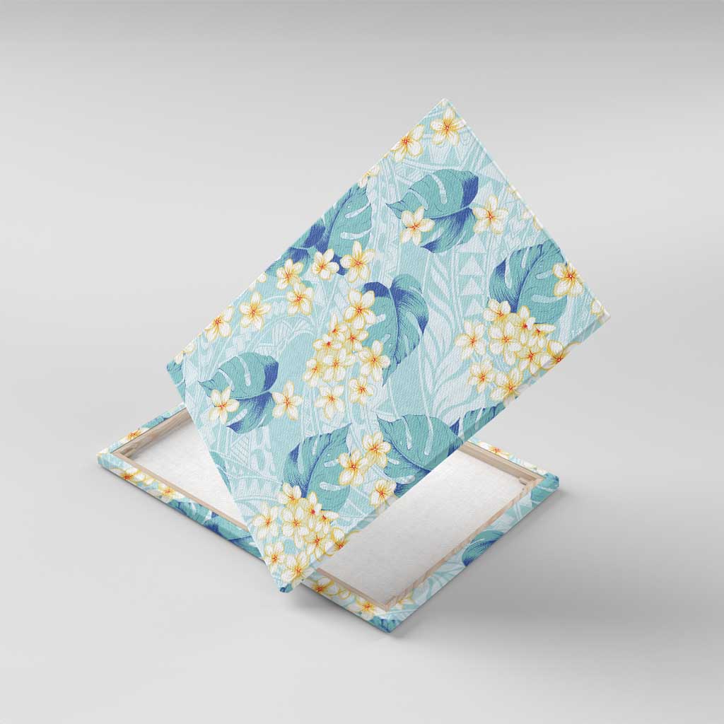 Pastel Cyan Tropical Hawaii Canvas Wall Art Seamless Monstera Plumeria Hawaiian Pattern - Polynesian Pride
