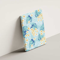 Pastel Cyan Tropical Hawaii Canvas Wall Art Seamless Monstera Plumeria Hawaiian Pattern - Polynesian Pride