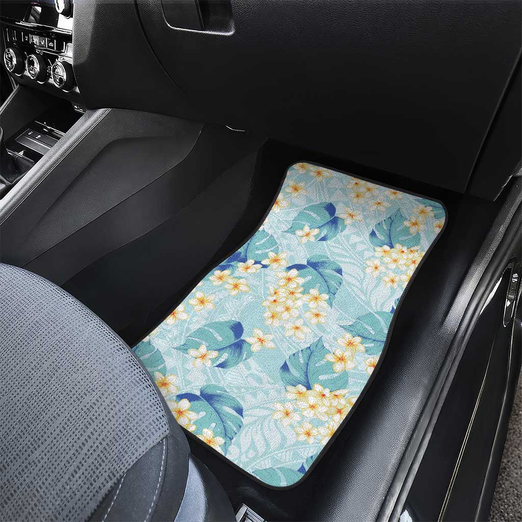 Pastel Cyan Tropical Hawaii Car Mats Seamless Monstera Plumeria Hawaiian Pattern - Polynesian Pride