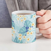 Pastel Cyan Tropical Hawaii Ceramic Mug Seamless Monstera Plumeria Hawaiian Pattern - Polynesian Pride