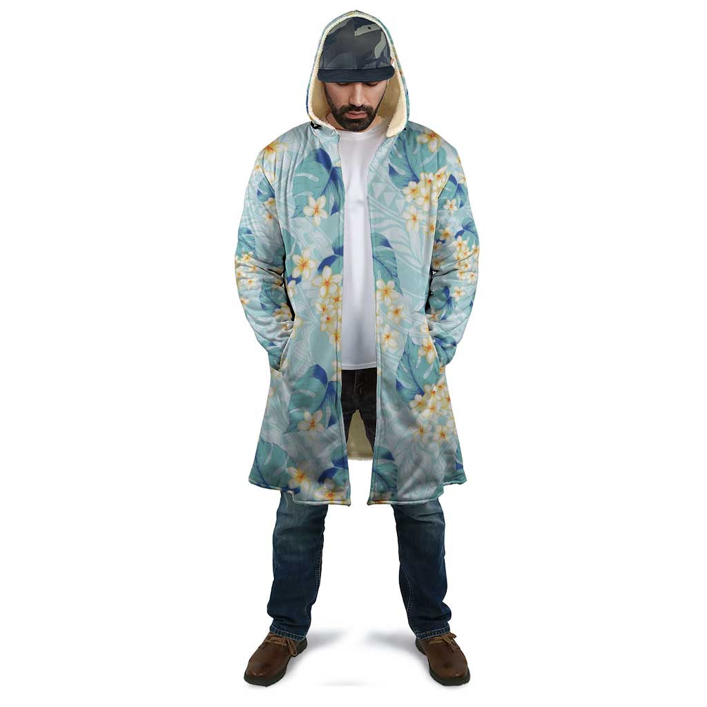 Pastel Cyan Tropical Hawaii Cloak Seamless Monstera Plumeria Hawaiian Pattern - Polynesian Pride