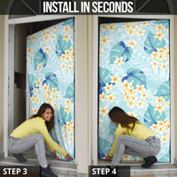 Pastel Cyan Tropical Hawaii Door Cover Seamless Monstera Plumeria Hawaiian Pattern - Polynesian Pride