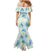 Pastel Cyan Tropical Hawaii Family Matching Mermaid Dress and Hawaiian Shirt Seamless Monstera Plumeria Hawaiian Pattern - Polynesian Pride