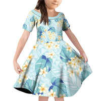 Pastel Cyan Tropical Hawaii Family Matching Off Shoulder Short Dress and Hawaiian Shirt Seamless Monstera Plumeria Hawaiian Pattern - Polynesian Pride