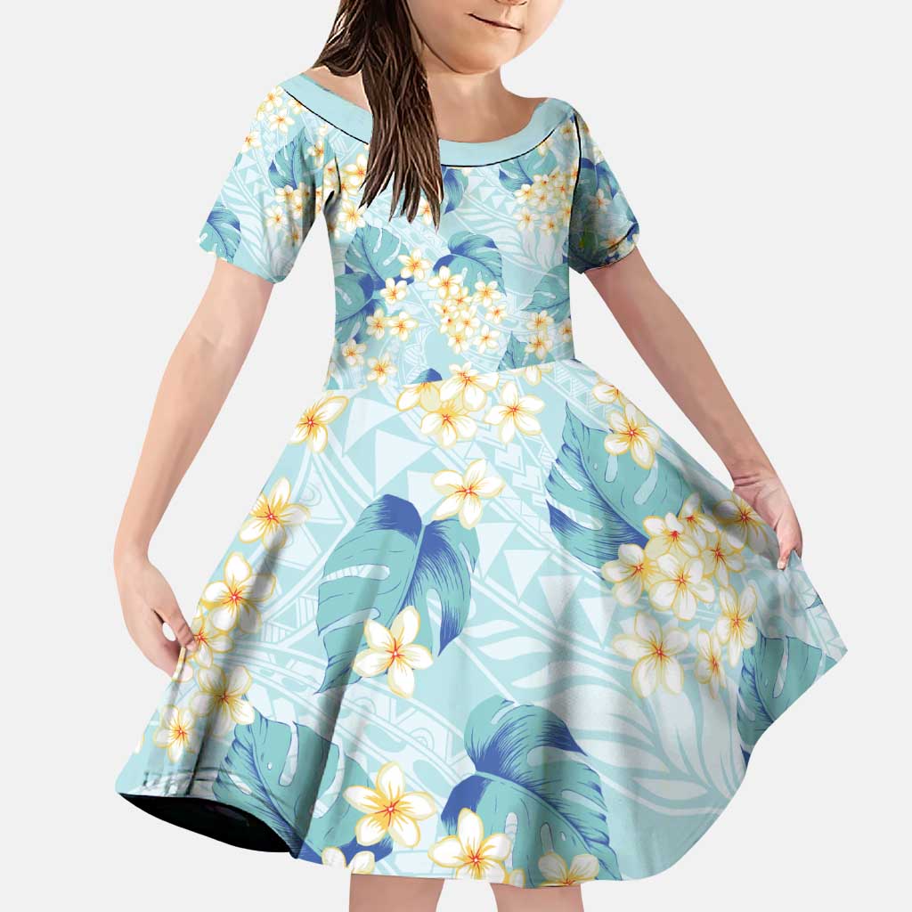 Pastel Cyan Tropical Hawaii Family Matching Puletasi and Hawaiian Shirt Seamless Monstera Plumeria Hawaiian Pattern - Polynesian Pride