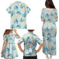 Pastel Cyan Tropical Hawaii Family Matching Puletasi and Hawaiian Shirt Seamless Monstera Plumeria Hawaiian Pattern - Polynesian Pride