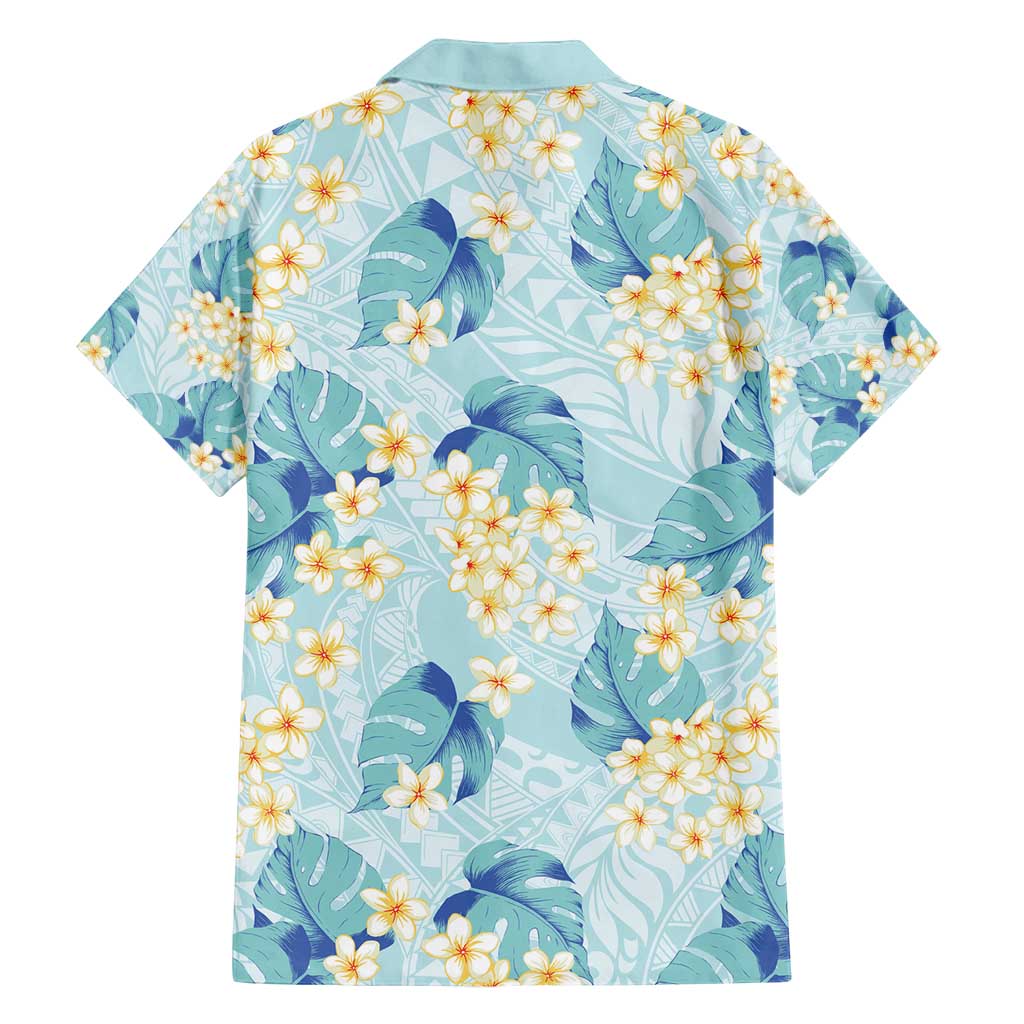 Pastel Cyan Tropical Hawaii Family Matching Puletasi and Hawaiian Shirt Seamless Monstera Plumeria Hawaiian Pattern - Polynesian Pride
