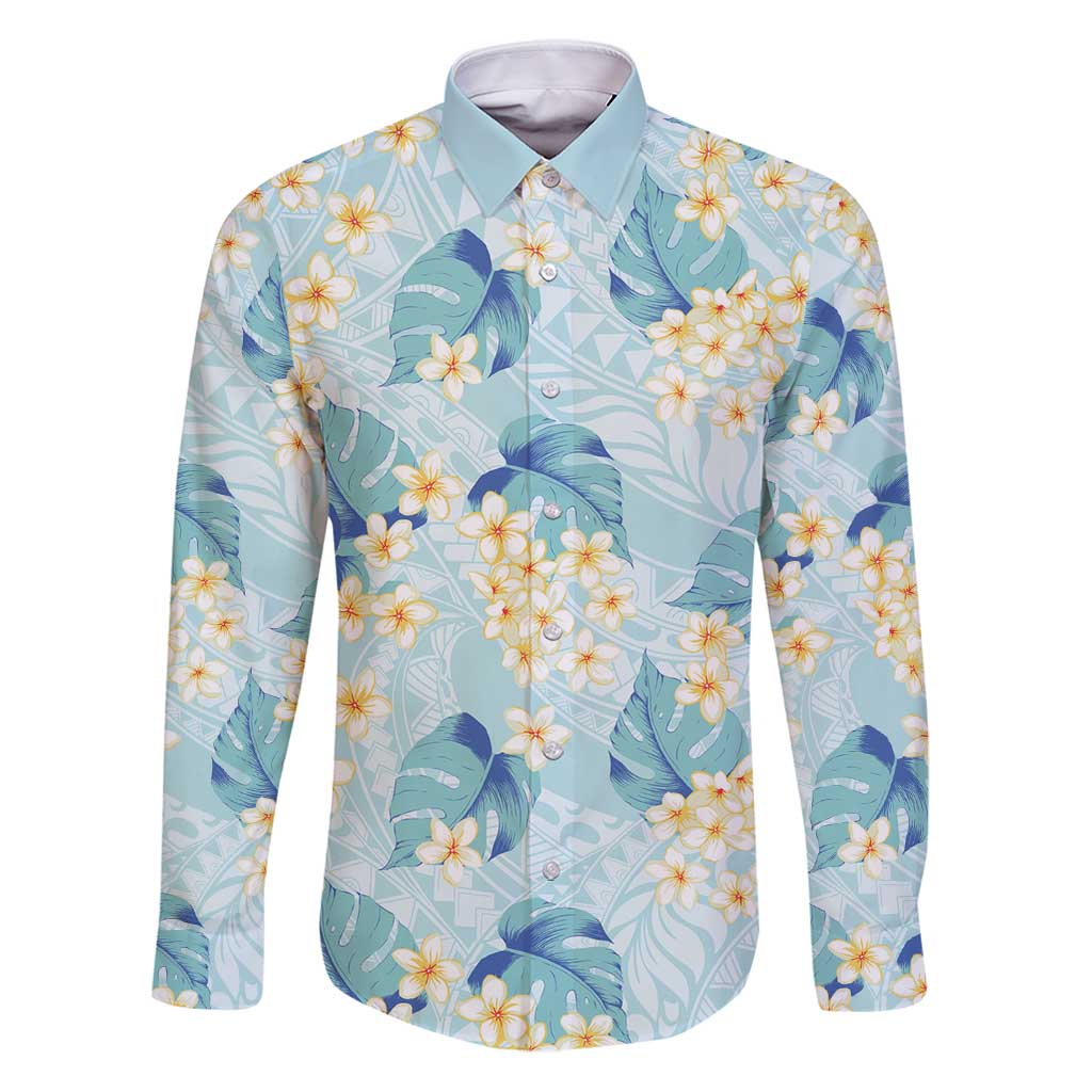 Pastel Cyan Tropical Hawaii Family Matching Puletasi and Hawaiian Shirt Seamless Monstera Plumeria Hawaiian Pattern - Polynesian Pride