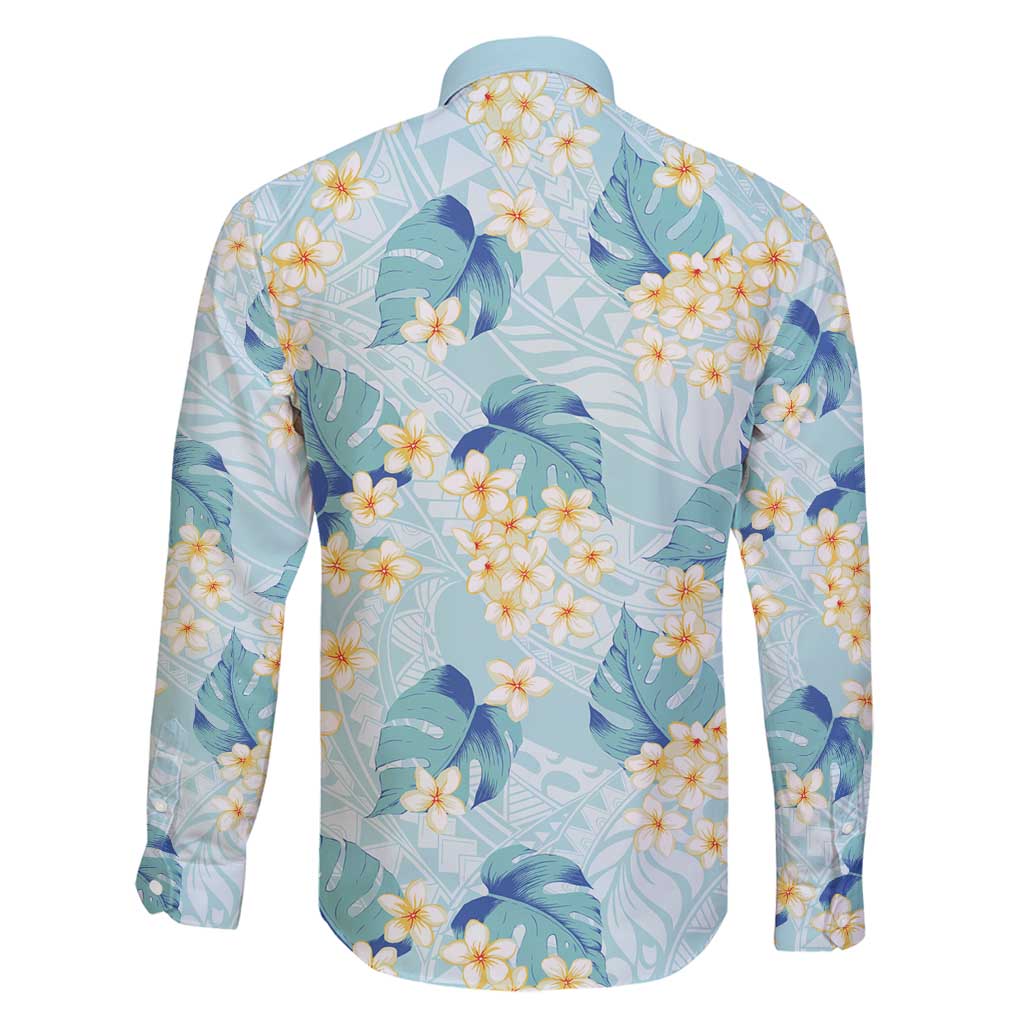 Pastel Cyan Tropical Hawaii Family Matching Puletasi and Hawaiian Shirt Seamless Monstera Plumeria Hawaiian Pattern - Polynesian Pride