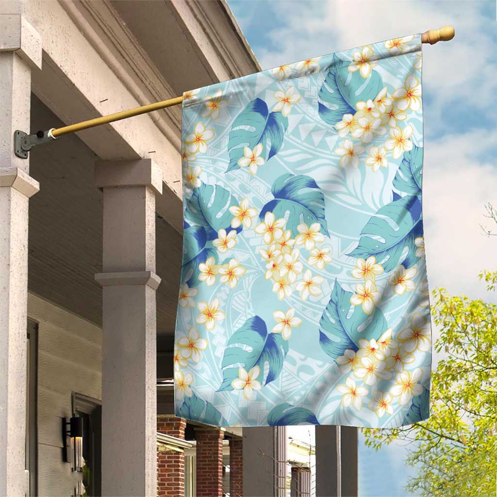Pastel Cyan Tropical Hawaii Garden Flag Seamless Monstera Plumeria Hawaiian Pattern - Polynesian Pride