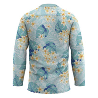 Pastel Cyan Tropical Hawaii Hockey Jersey Seamless Monstera Plumeria Hawaiian Pattern - Polynesian Pride