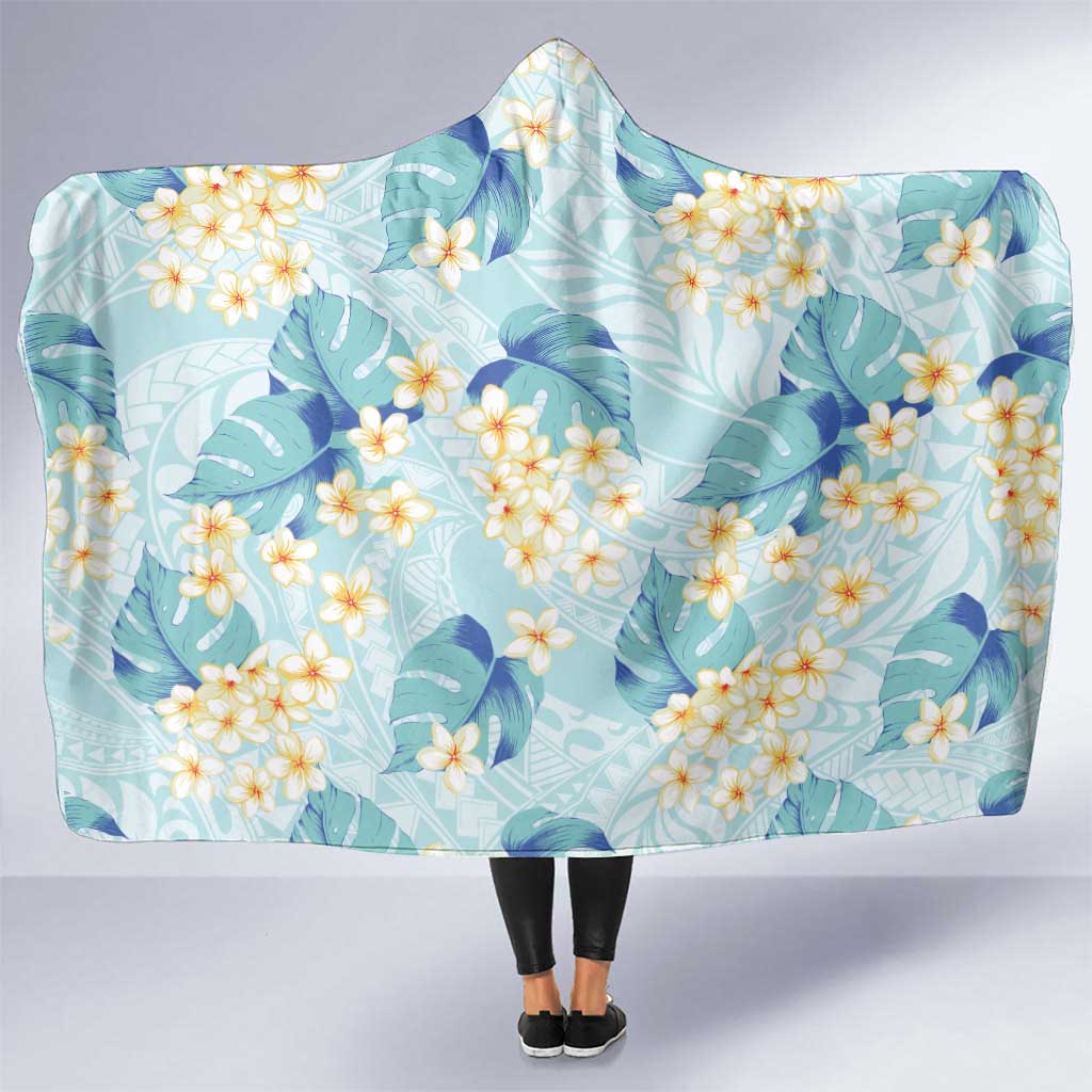 Pastel Cyan Tropical Hawaii Hooded Blanket Seamless Monstera Plumeria Hawaiian Pattern LT14 One Size Pastel Cyan - Polynesian Pride