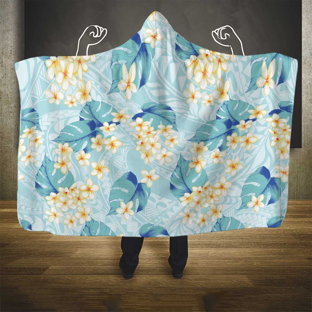 Pastel Cyan Tropical Hawaii Hooded Blanket Seamless Monstera Plumeria Hawaiian Pattern LT14 - Polynesian Pride