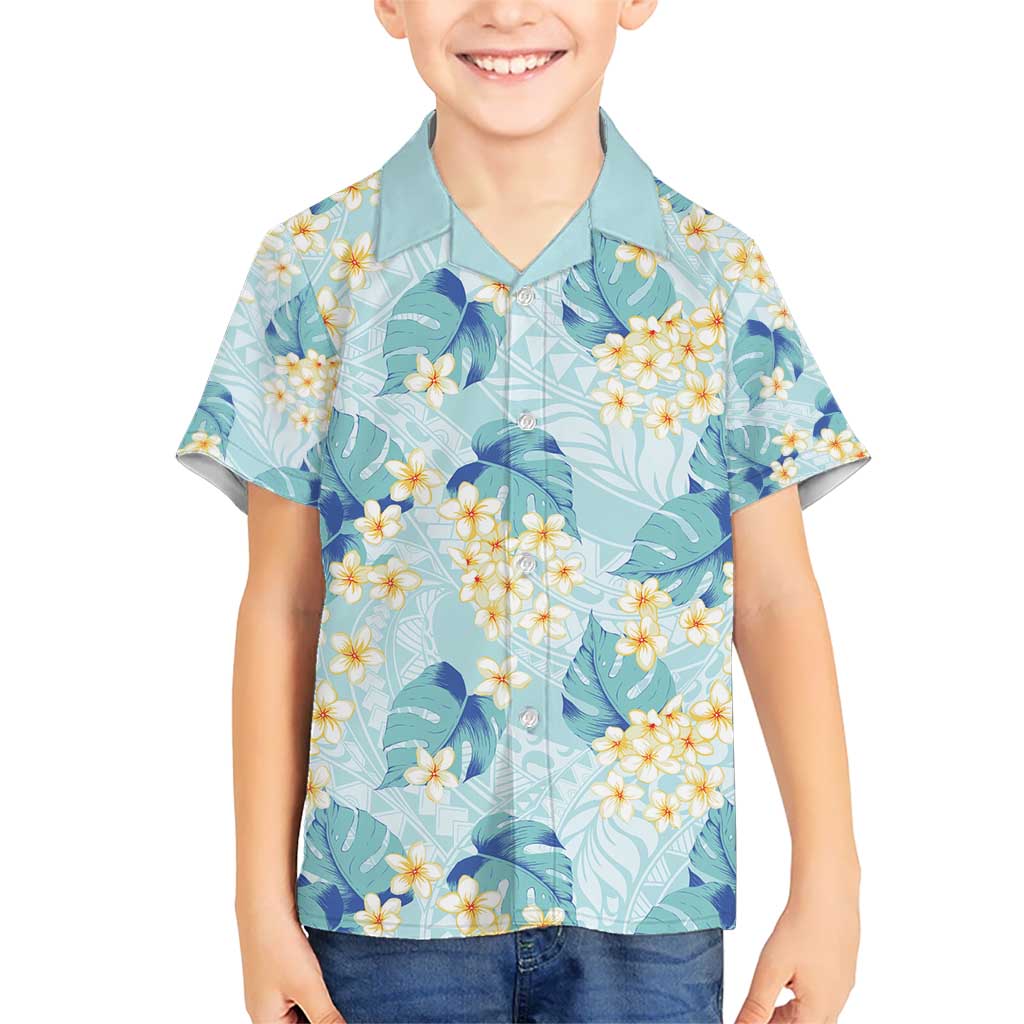 Pastel Cyan Tropical Hawaii Kid Hawaiian Shirt Seamless Monstera Plumeria Hawaiian Pattern LT14 Kid Pastel Cyan - Polynesian Pride