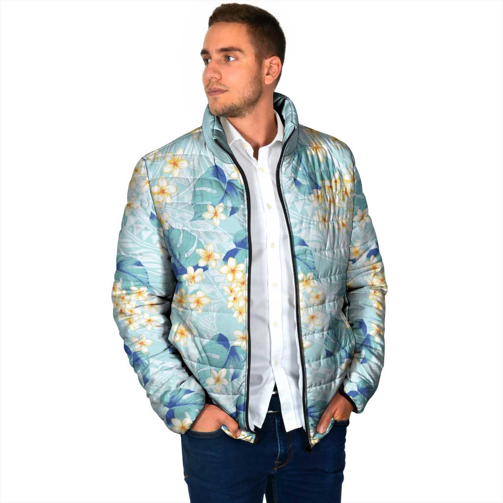 Pastel Cyan Tropical Hawaii Padded Jacket Seamless Monstera Plumeria Hawaiian Pattern LT14 - Polynesian Pride