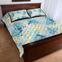 Pastel Cyan Tropical Hawaii Quilt Bed Set Seamless Monstera Plumeria Hawaiian Pattern - Polynesian Pride