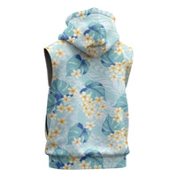 Pastel Cyan Tropical Hawaii Sleeveless Hoodie Seamless Monstera Plumeria Hawaiian Pattern LT14 - Polynesian Pride