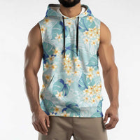 Pastel Cyan Tropical Hawaii Sleeveless Hoodie Seamless Monstera Plumeria Hawaiian Pattern LT14 - Polynesian Pride