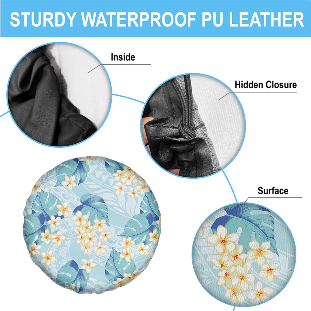 Pastel Cyan Tropical Hawaii Spare Tire Cover Seamless Monstera Plumeria Hawaiian Pattern - Polynesian Pride