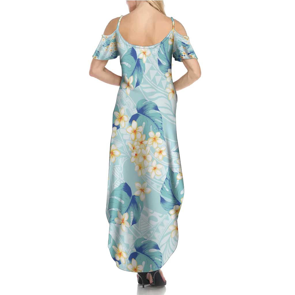 Pastel Cyan Tropical Hawaii Summer Maxi Dress Seamless Monstera Plumeria Hawaiian Pattern - Polynesian Pride