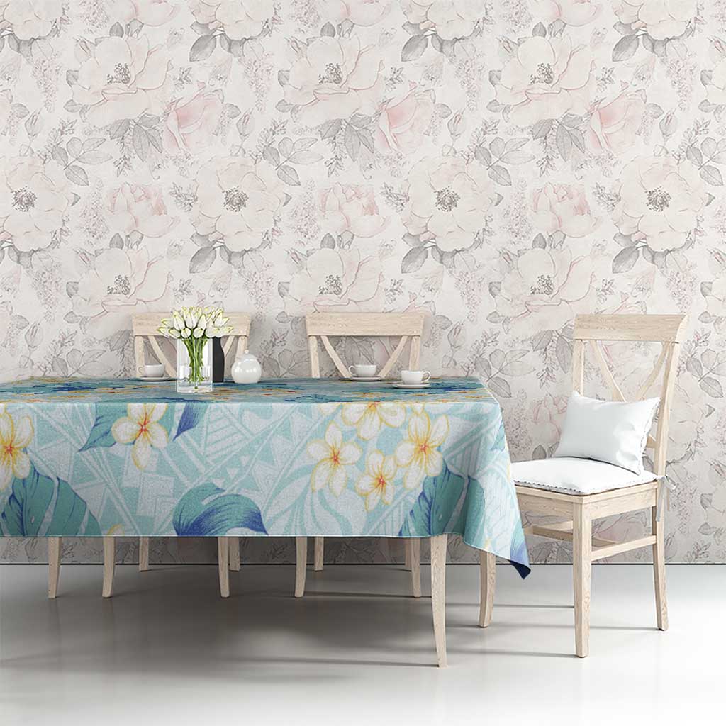 Pastel Cyan Tropical Hawaii Tablecloth Seamless Monstera Plumeria Hawaiian Pattern - Polynesian Pride