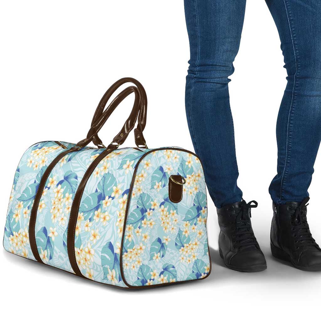 Pastel Cyan Tropical Hawaii Travel Bag Seamless Monstera Plumeria Hawaiian Pattern - Polynesian Pride
