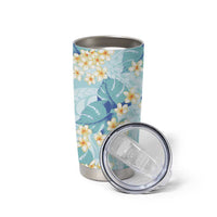 Pastel Cyan Tropical Hawaii Tumbler Cup Seamless Monstera Plumeria Hawaiian Pattern - Polynesian Pride