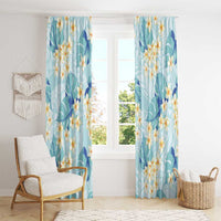 Pastel Cyan Tropical Hawaii Window Curtain Seamless Monstera Plumeria Hawaiian Pattern - Polynesian Pride