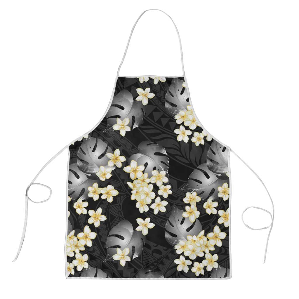 Black Tropical Hawaii Apron Seamless Monstera Plumeria Hawaiian Pattern - Polynesian Pride