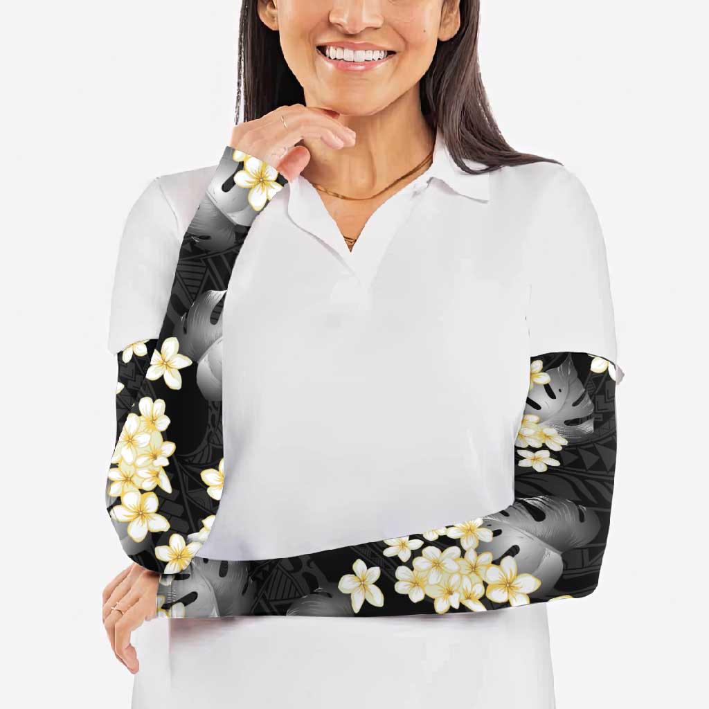 Black Tropical Hawaii Arm Sleeves Seamless Monstera Plumeria Hawaiian Pattern - Polynesian Pride