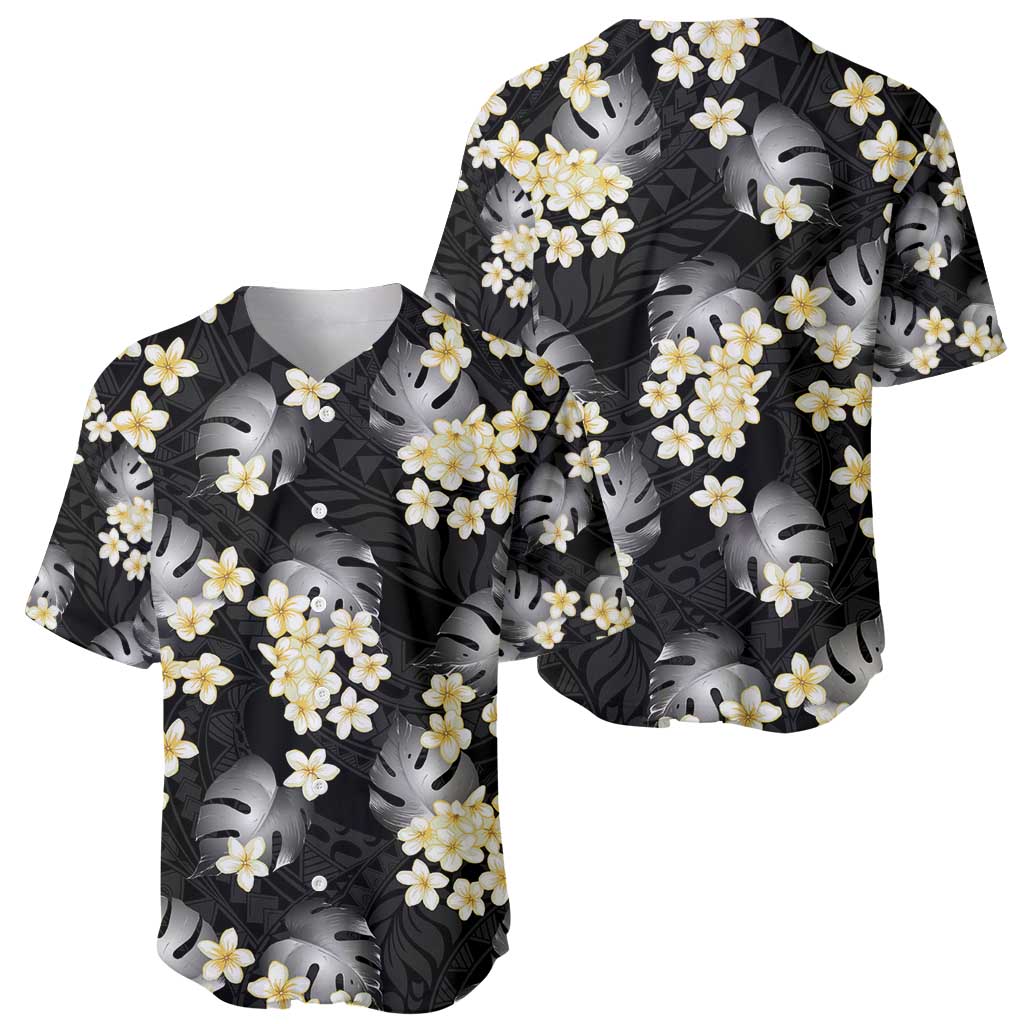 Black Tropical Hawaii Baseball Jersey Seamless Monstera Plumeria Hawaiian Pattern - Polynesian Pride