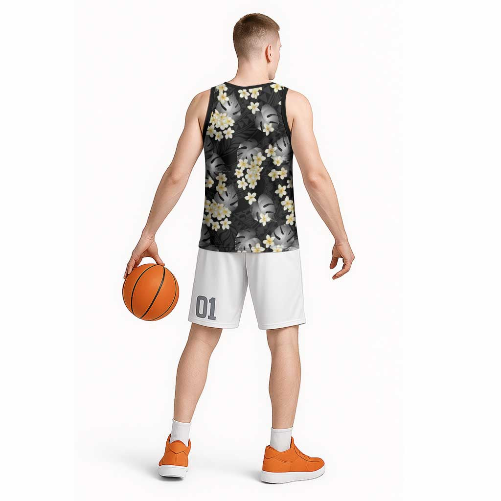 Black Tropical Hawaii Basketball Jersey Seamless Monstera Plumeria Hawaiian Pattern LT14 - Polynesian Pride