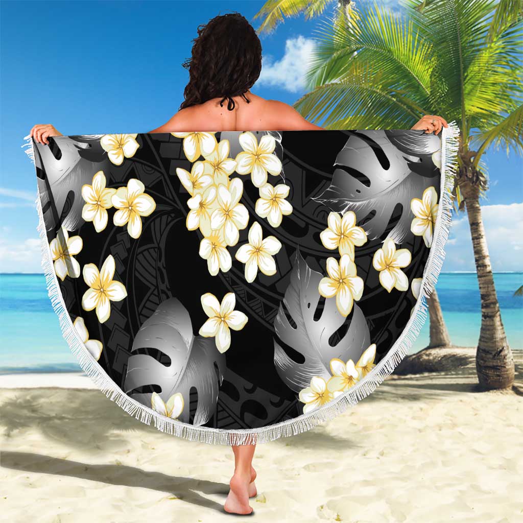 Black Tropical Hawaii Beach Blanket Seamless Monstera Plumeria Hawaiian Pattern - Polynesian Pride