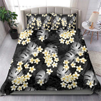 Black Tropical Hawaii Bedding Set Seamless Monstera Plumeria Hawaiian Pattern - Polynesian Pride