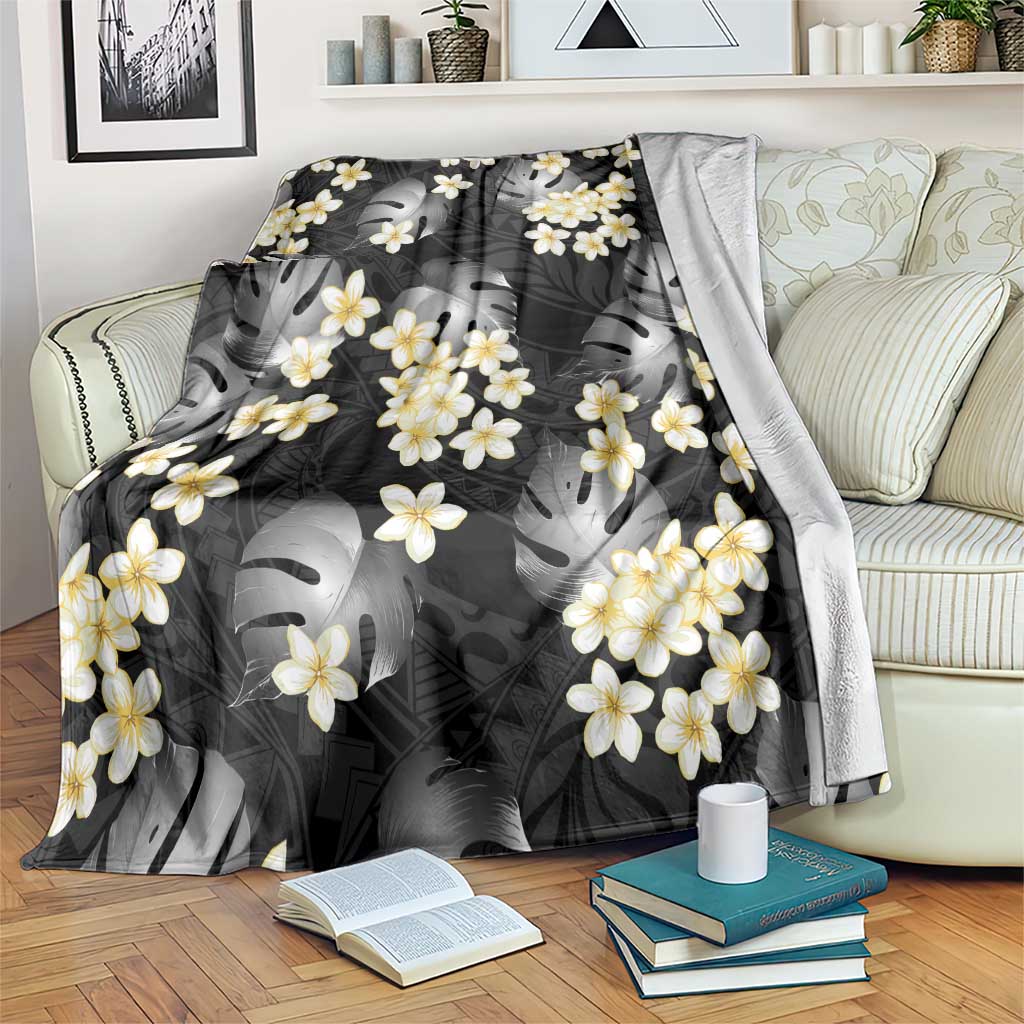 Black Tropical Hawaii Blanket Seamless Monstera Plumeria Hawaiian Pattern - Polynesian Pride