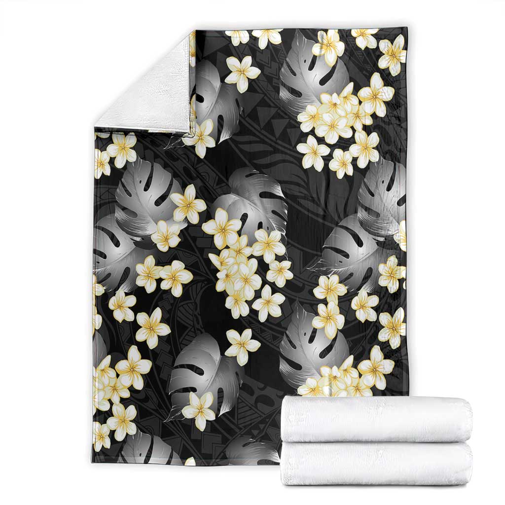 Black Tropical Hawaii Blanket Seamless Monstera Plumeria Hawaiian Pattern - Polynesian Pride