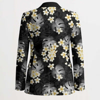 Black Tropical Hawaii Blazer Seamless Monstera Plumeria Hawaiian Pattern - Polynesian Pride