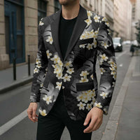 Black Tropical Hawaii Blazer Seamless Monstera Plumeria Hawaiian Pattern - Polynesian Pride