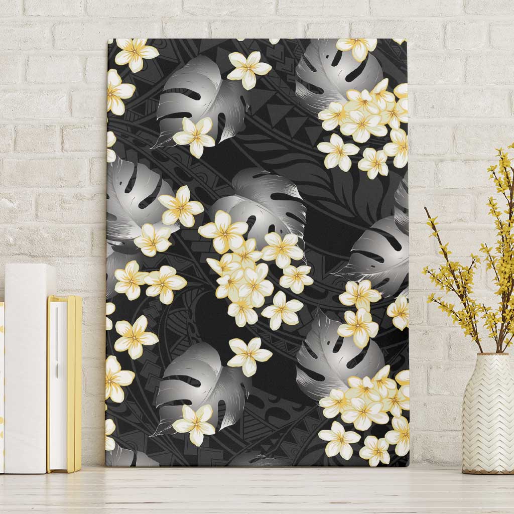 Black Tropical Hawaii Canvas Wall Art Seamless Monstera Plumeria Hawaiian Pattern - Polynesian Pride