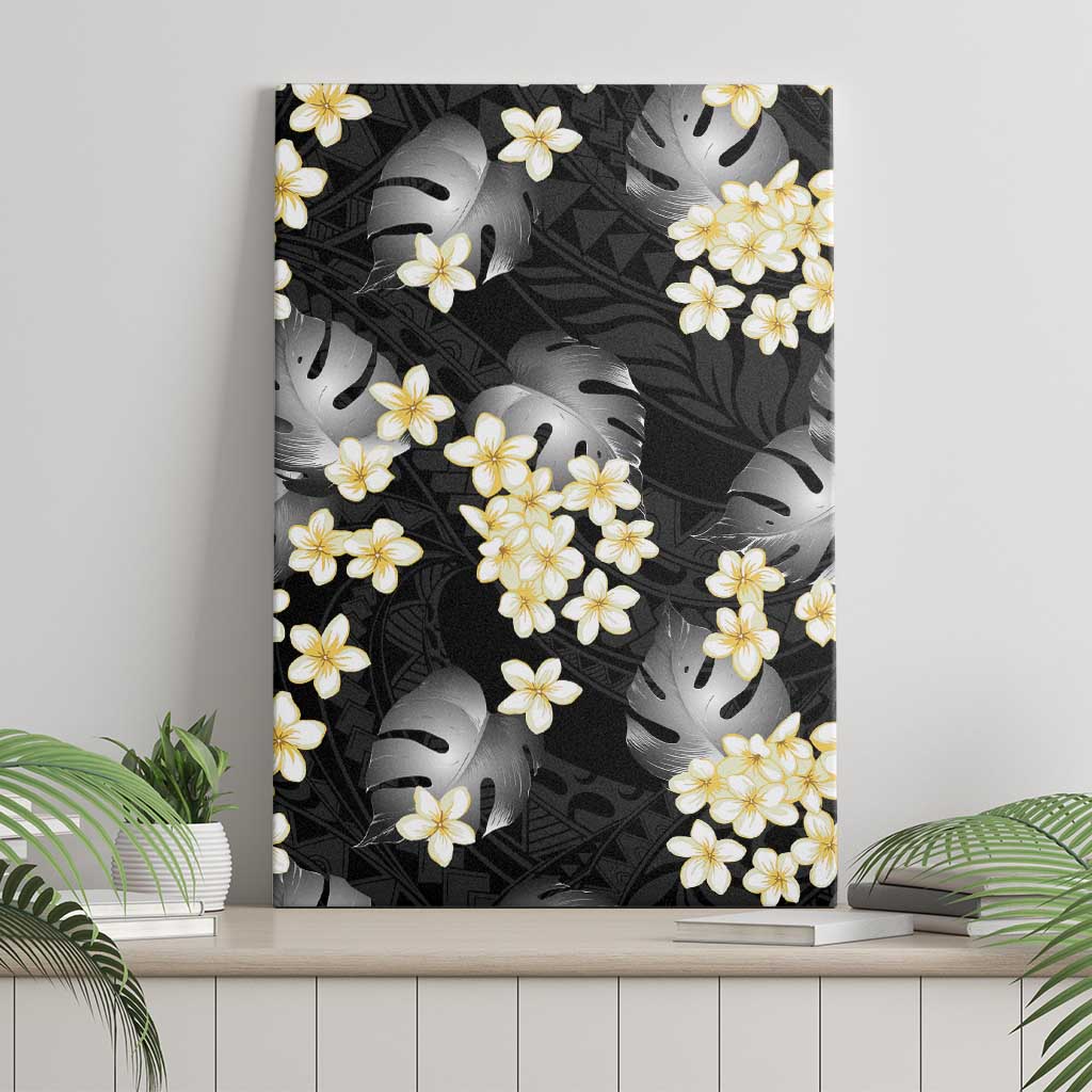 Black Tropical Hawaii Canvas Wall Art Seamless Monstera Plumeria Hawaiian Pattern - Polynesian Pride
