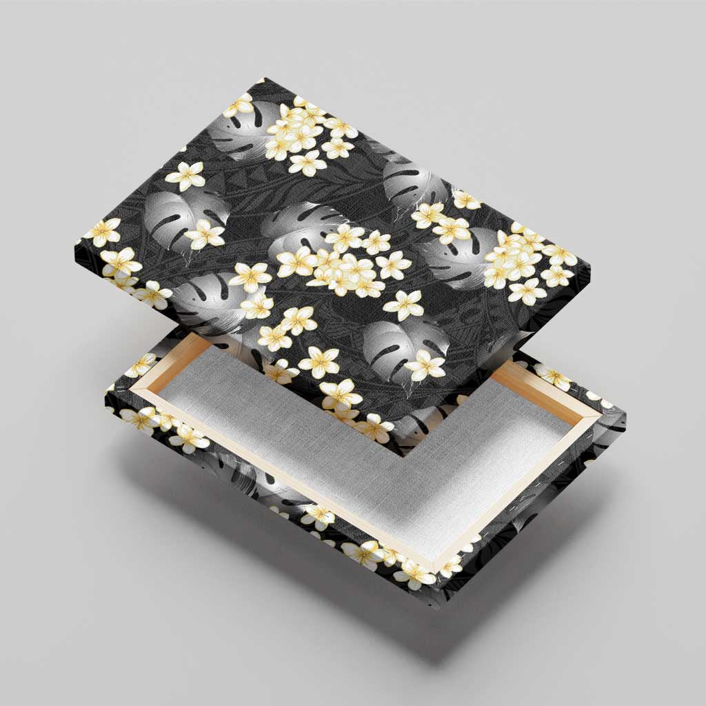 Black Tropical Hawaii Canvas Wall Art Seamless Monstera Plumeria Hawaiian Pattern - Polynesian Pride