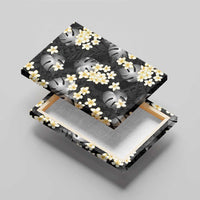 Black Tropical Hawaii Canvas Wall Art Seamless Monstera Plumeria Hawaiian Pattern - Polynesian Pride