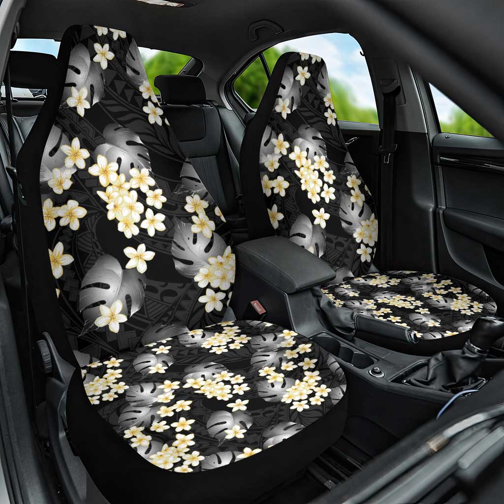 Black Tropical Hawaii Car Seat Cover Seamless Monstera Plumeria Hawaiian Pattern - Polynesian Pride