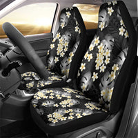 Black Tropical Hawaii Car Seat Cover Seamless Monstera Plumeria Hawaiian Pattern - Polynesian Pride
