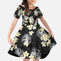 Black Tropical Hawaii Family Matching Long Sleeve Bodycon Dress and Hawaiian Shirt Seamless Monstera Plumeria Hawaiian Pattern - Polynesian Pride