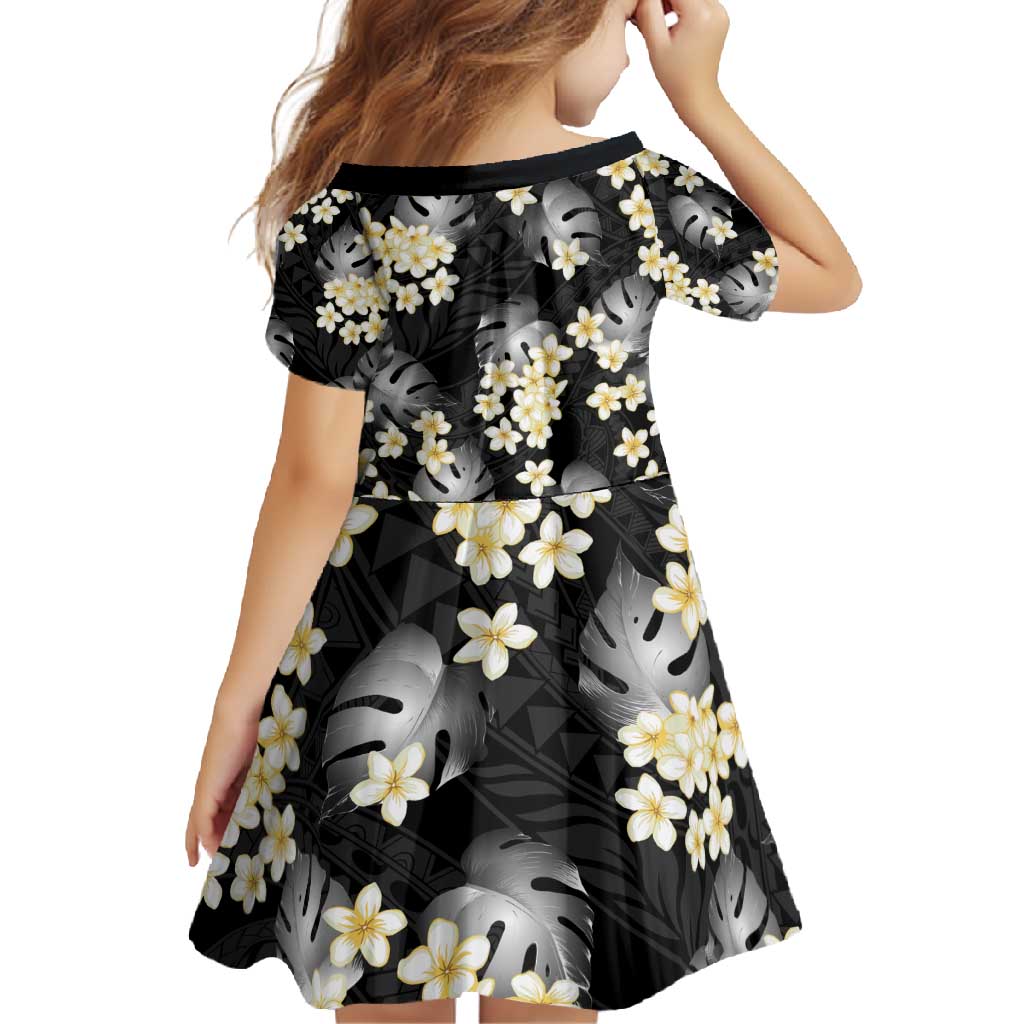 Black Tropical Hawaii Family Matching Long Sleeve Bodycon Dress and Hawaiian Shirt Seamless Monstera Plumeria Hawaiian Pattern - Polynesian Pride