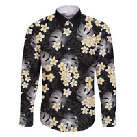 Black Tropical Hawaii Family Matching Off The Shoulder Long Sleeve Dress and Hawaiian Shirt Seamless Monstera Plumeria Hawaiian Pattern - Polynesian Pride