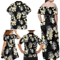 Black Tropical Hawaii Family Matching Off Shoulder Maxi Dress and Hawaiian Shirt Seamless Monstera Plumeria Hawaiian Pattern - Polynesian Pride